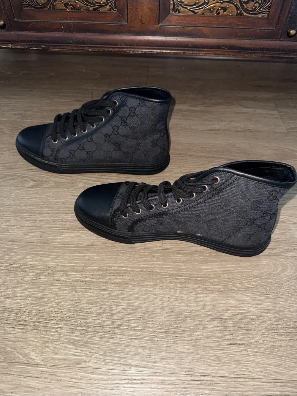 Gucci Black High-Top Logo Canvas Sneakers